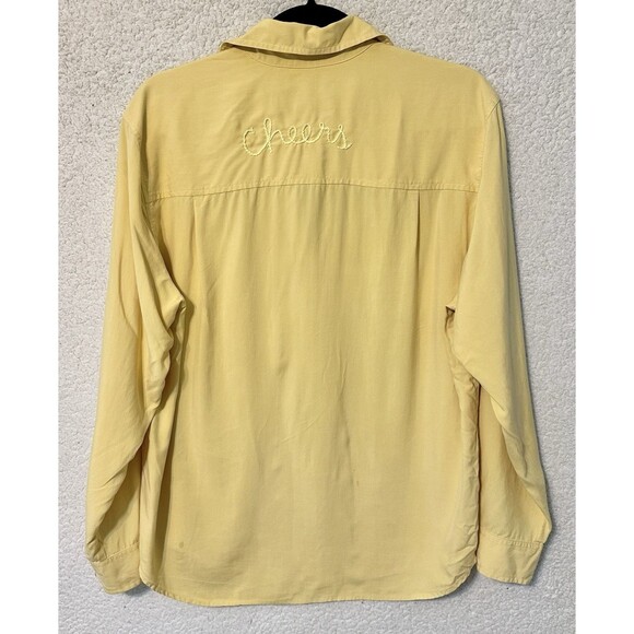 Jones Jeans Button Down Blouse‎ 100%  Silk Yellow M "Cheers" Embroidered - Picture 9 of 10